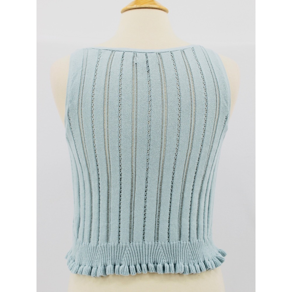 American Eagle Button Front Tank Top Size Medium Blue Knit Ruffle Hem - Picture 5 of 14